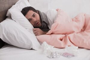 Woman with sore throat
